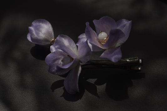 Traditional Chinese Ronghua Hair Clip – Handmade Purple Velvet Flower, Vintage Hanfu Hair Accessory