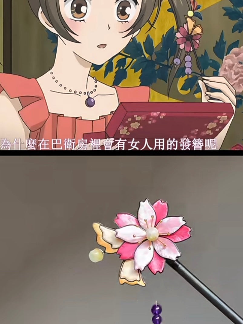 Handmade Chinese Ronghua Hairpin – Nanami-Inspired Velvet Flower, Vintage Hanfu Hair Accessory