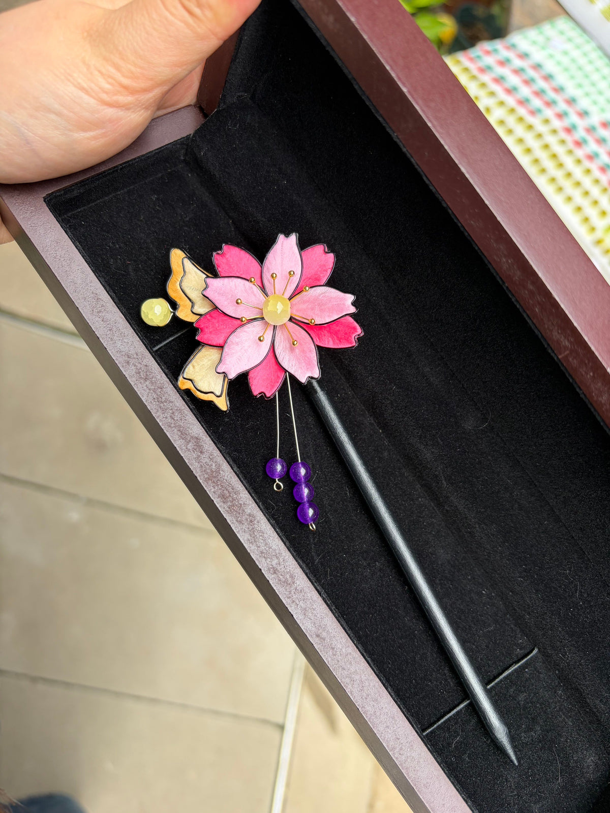 Handmade Chinese Ronghua Hairpin – Nanami-Inspired Velvet Flower, Vintage Hanfu Hair Accessory