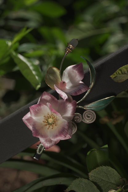 Handmade Chinese Ronghua Hair Clip – Pink & White Velvet Flower, Traditional Hanfu Hair Accessory