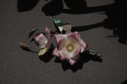 Handmade Chinese Ronghua Hair Clip – Pink & White Velvet Flower, Traditional Hanfu Hair Accessory