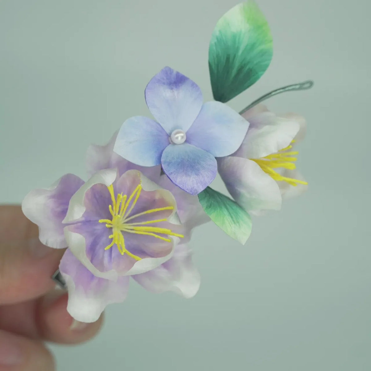 Handmade Chinese Ronghua Wooden Hairpin – Purple Peony Velvet Flower, Vintage Hanfu Hair Accessory