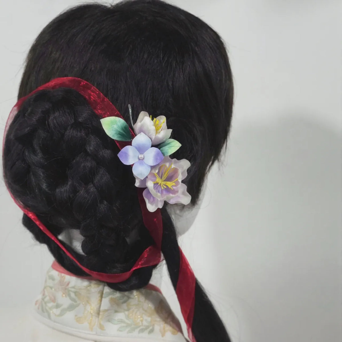 Handmade Chinese Ronghua Wooden Hairpin – Purple Peony Velvet Flower, Vintage Hanfu Hair Accessory