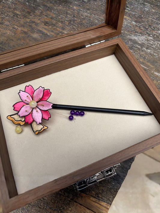 Handmade Chinese Ronghua Hairpin – Nanami-Inspired Velvet Flower, Vintage Hanfu Hair Accessory