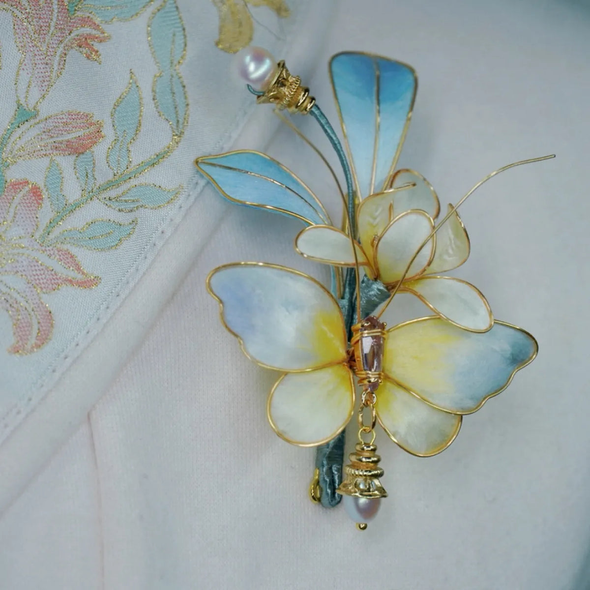 Handmade Chinese Ronghua Brooch & Hair Clip – Butterfly Orchid Velvet Flower, Traditional Hanfu and Qipao Accessory