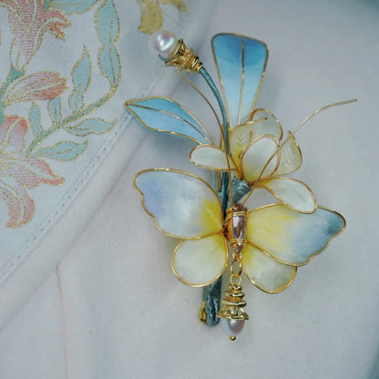 Handmade Chinese Ronghua Brooch & Hair Clip – Butterfly Orchid Velvet Flower, Traditional Hanfu and Qipao Accessory
